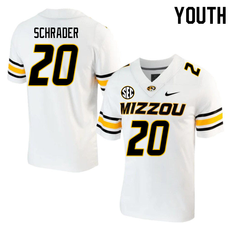 Youth #20 Cody Schrader Missouri Tigers College 2023 Football Stitched Jerseys Sale-White